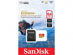 Карта памяти SanDisk Extreme microSDXC 64GB Class 10 UHS-I U3 (100MB/s) c адаптером