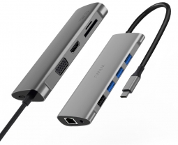 Переходник - Хаб WiWU Alpha 11 in 1 Type C to x3 USB 3.0, USB 2.0, Type C, RJ45, HDMI, VGA, AUX 3,5 мм, Cardreader Adapter Grey