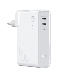 Сетевое зарядное устройство - внешний аккумулятор Baseus Power Station (GaN) 2 in 1 Quick Charge Power bank & Charger C+C 10000mAh 45W EU White (PPNLD-F01/PPNLD-F02)
